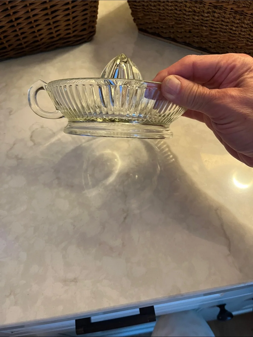Vintage glass juicer with D ring holder